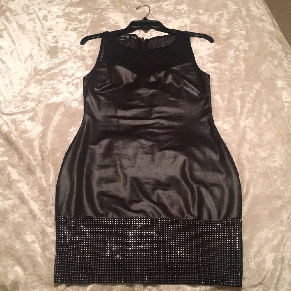 Leather/mesh black dress